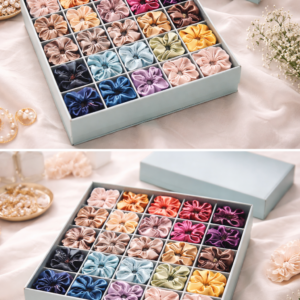 cerrito satin hair scrunchies for women & girls, soft, no crease, gentle hair ties for thick, curly, straight, smooth silk feel elastic scrunchy set for styling (multi 12 pcs, no box include)